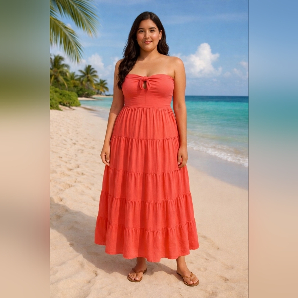 Universal Thread coral strapless maxi dress boho cottagecore summer festival